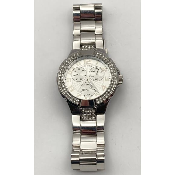 Guess Womens Crystal Bezel Watch 40mm G12557L New Battery - Date Day - WR100m - Picture 8 of 11